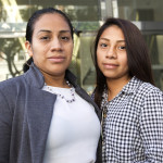 Ana Hernández (L )with her 15-year-old daughter Mariela Michell Beltrán-Hernandez outside the immigration court in Los Angeles. Dan Tuffs for KPCC.